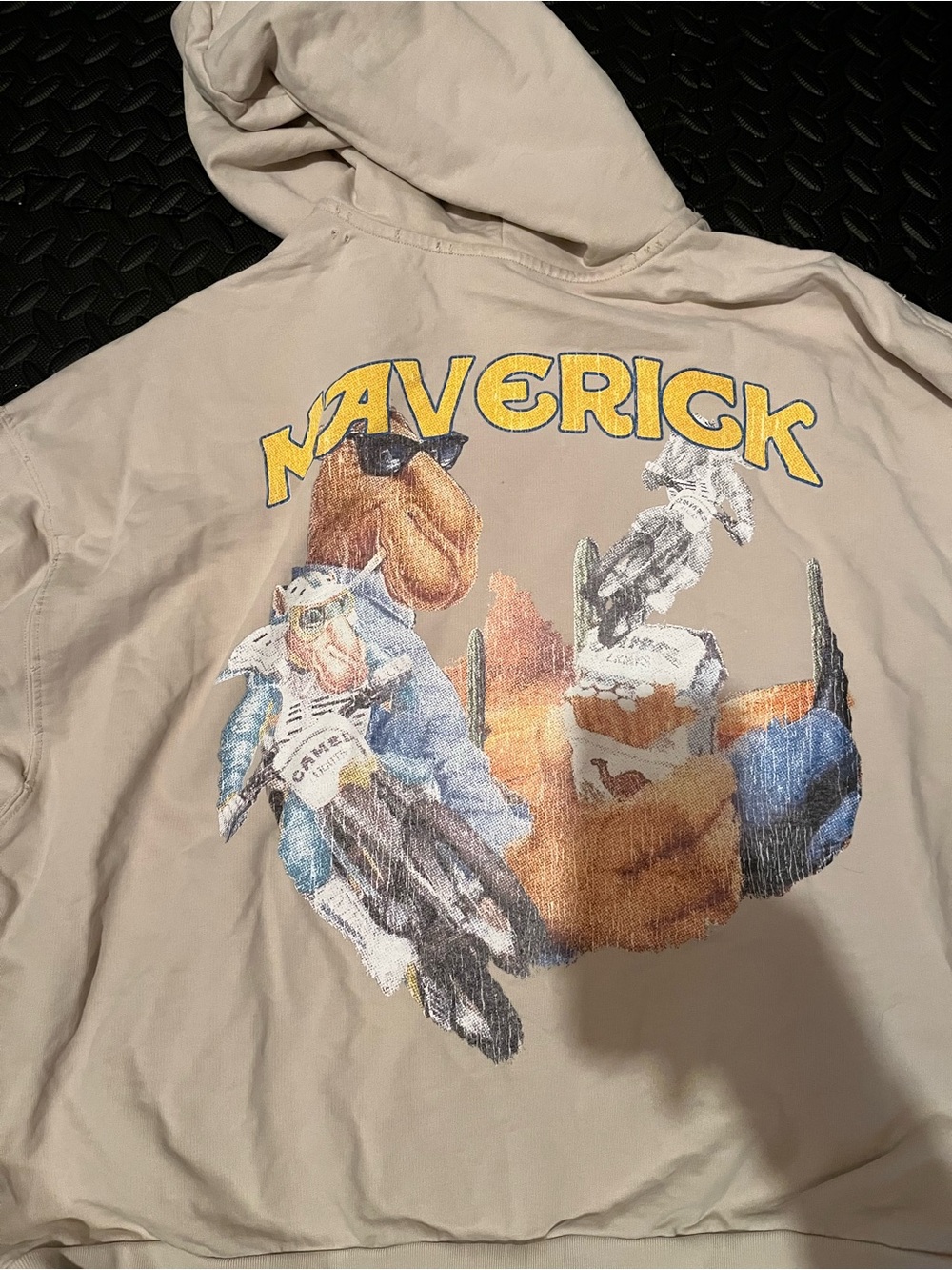 Men's Beige Graphic Hoodie with Racing Print